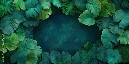 Lush Green Tropical Leaves Frame   Natural Background Texture