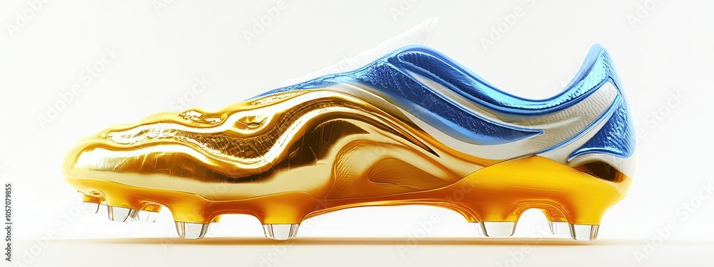 soccer shoe golden and blue on white background soccer shoe golden and blue on white background