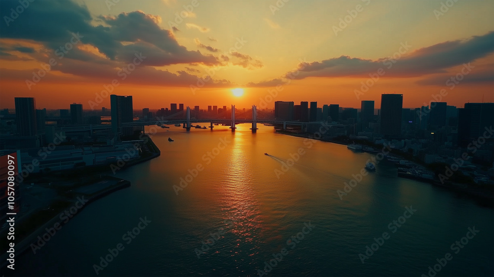 Fototapeta premium 東京お台場の夕日の眺望