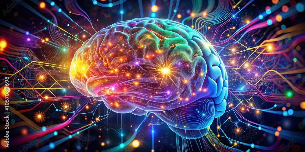 Futuristic Digital Illustration of a Human Brain with Neural Networks and Data Streams for Advanced Technology Concepts Futuristic Digital Illustration of a Human Brain with Neural Networks and Data Streams for Advanced Technology Concepts