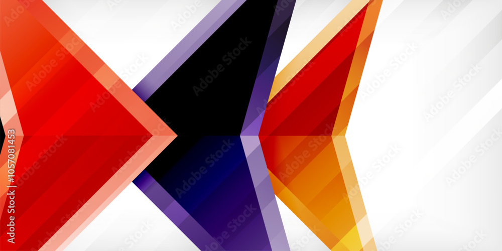 Arrows with 3d effect abstract background. Triangles on light grey backdrop Arrows with 3d effect abstract background. Triangles on light grey backdrop