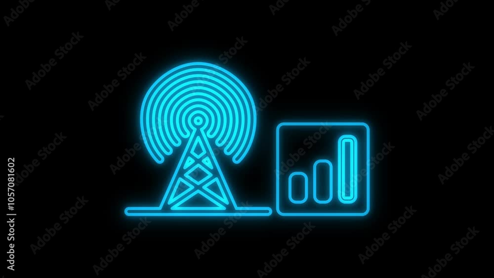Neon Network Sign Glowing neon network signal sign animation on a black background. Stock ...