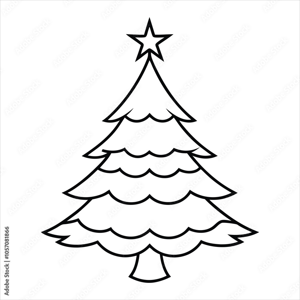 Obraz premium Christmas Tree vector illustration in black and white - Christmas tree lights Clipart Design 
