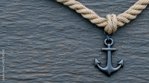 Vintage nautical decor featuring an old map, brass anchor, and rope, perfect for marine-themed design and artistry photo