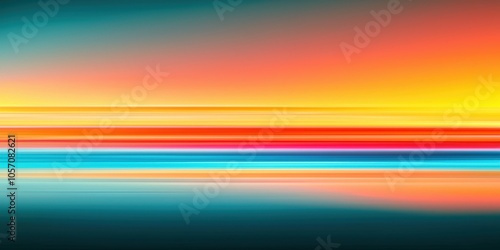 A vibrant abstract composition showcasing horizontal gradients of orange, blue, and pink, evoking a serene sunset atmosphere.