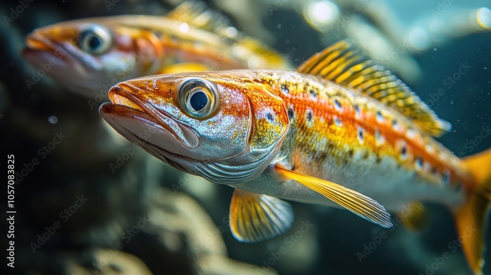 Fototapeta premium Underwater view of colorful fish swimming gracefully.
