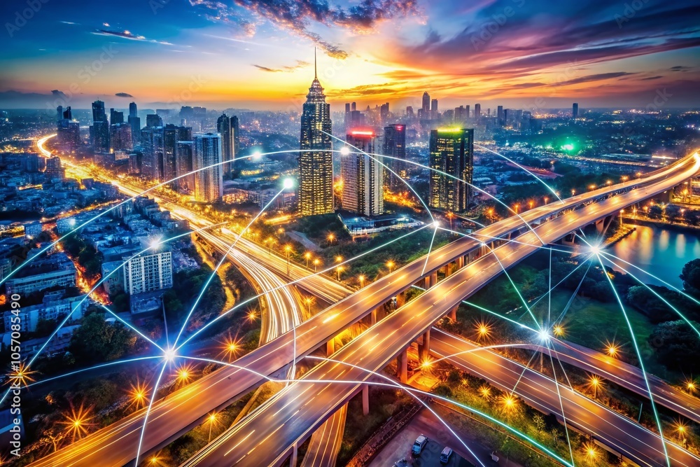Fototapeta premium Global Network Connection Through Drone Photography: Aerial View of International Connectivity