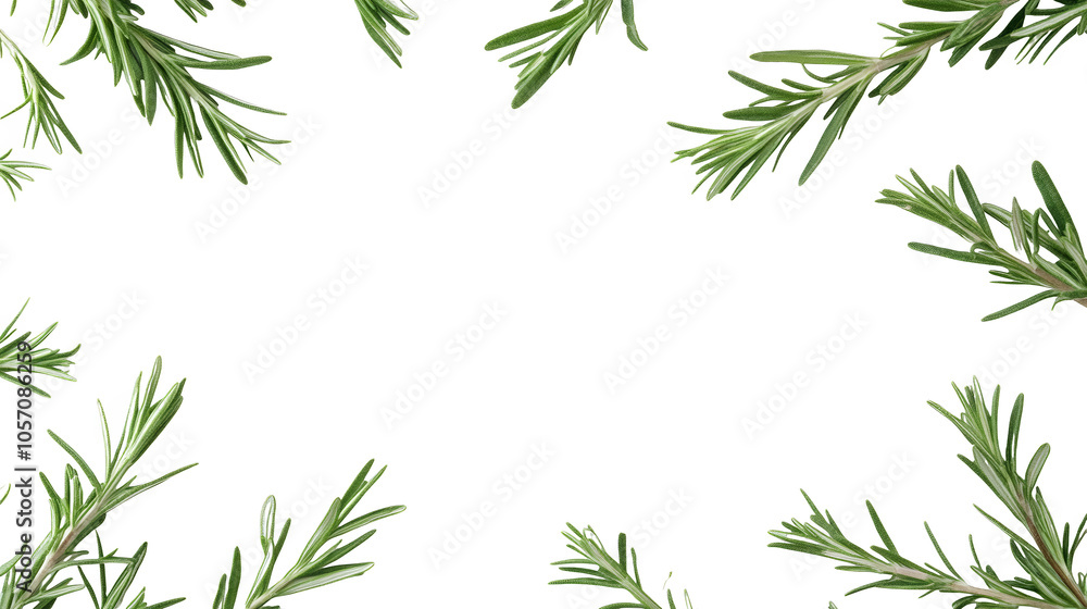 Rosemary arranged in a picture frame on a white background Rosemary arranged in a picture frame on a white background