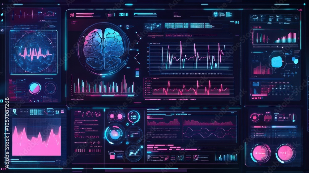 Obraz premium Digital health illustration, showing a digital health dashboard displaying patient data, colorful vector design