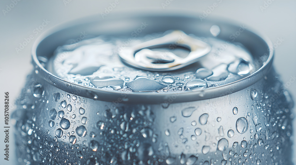 Soda can with condensation droplets showing a cold and refreshing effect Soda can with condensation droplets showing a cold and refreshing effect