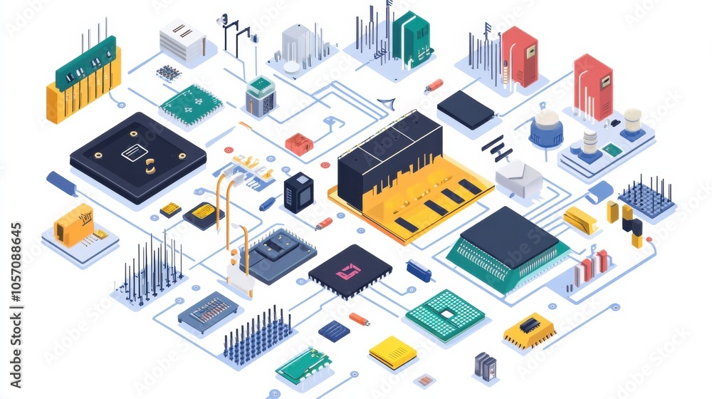 Electrical engineering illustration, depicting circuits, wires, and digital diagrams, colorful vector Electrical engineering illustration, depicting circuits, wires, and digital diagrams, colorful vector