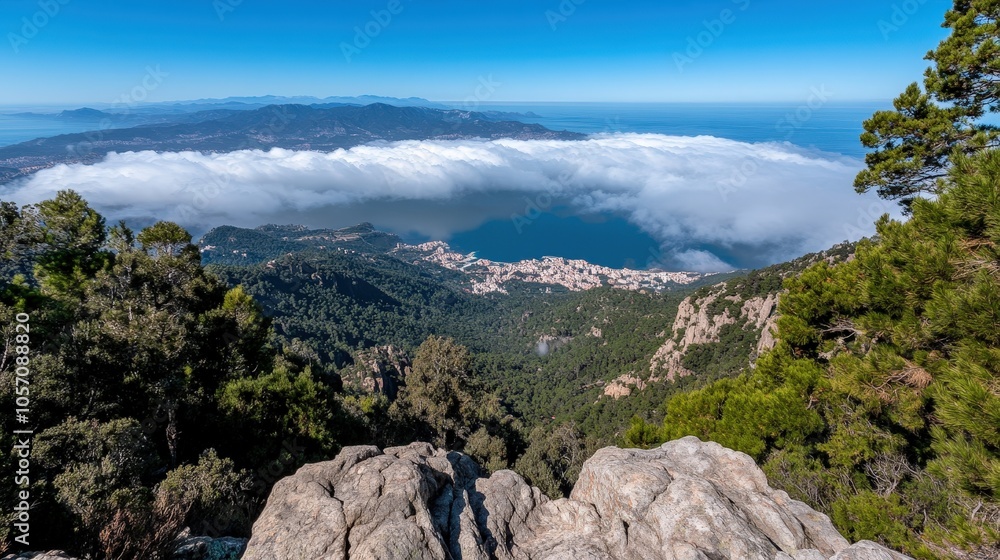 Coastal Mountain View with Sea Fog and Cityscape Coastal Mountain View with Sea Fog and Cityscape