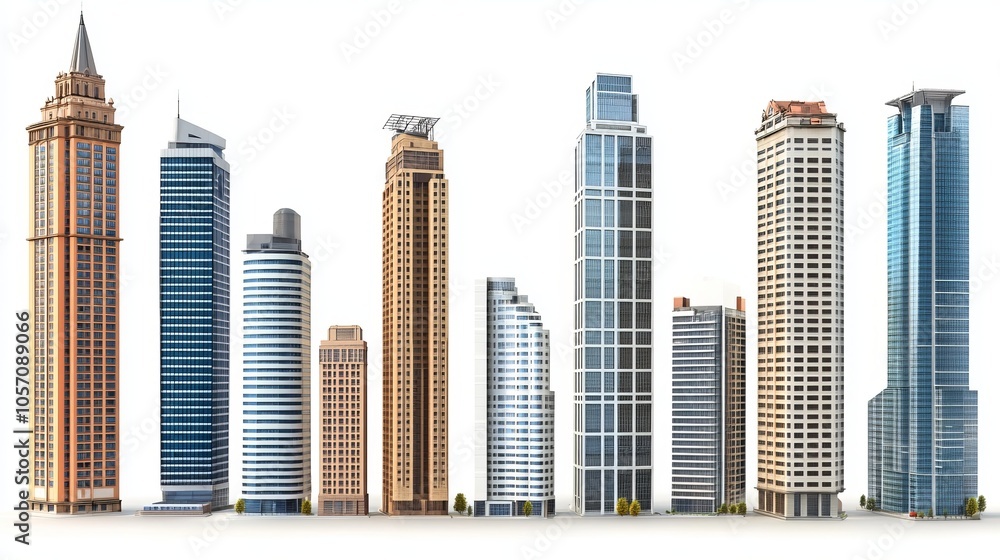 Fototapeta premium A row of modern skyscrapers showcasing architectural diversity.