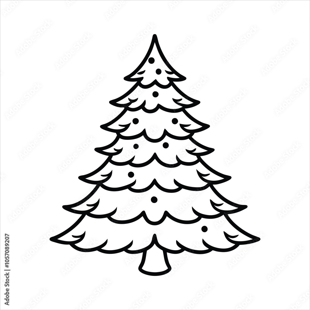 Obraz premium Christmas Tree vector illustration in black and white - Christmas tree lights Clipart Design 