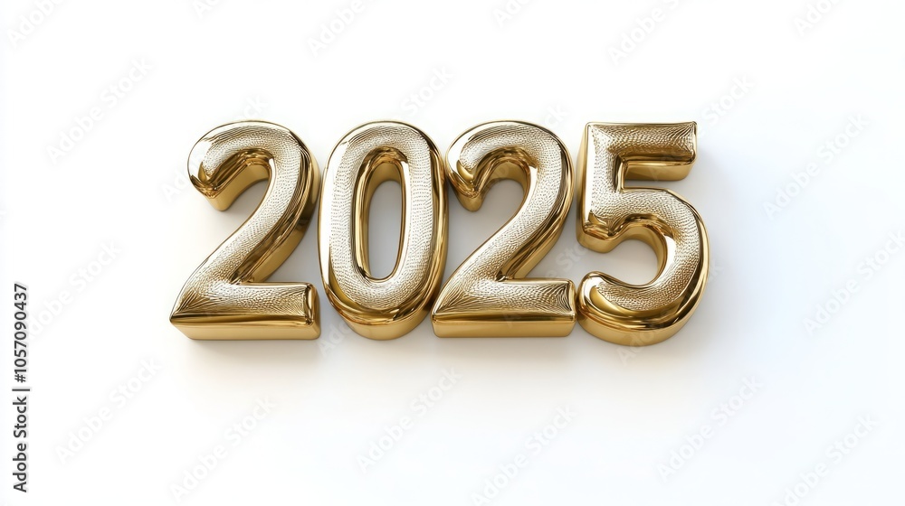 Golden 3D numbers representing the year 2025. Golden 3D numbers representing the year 2025.