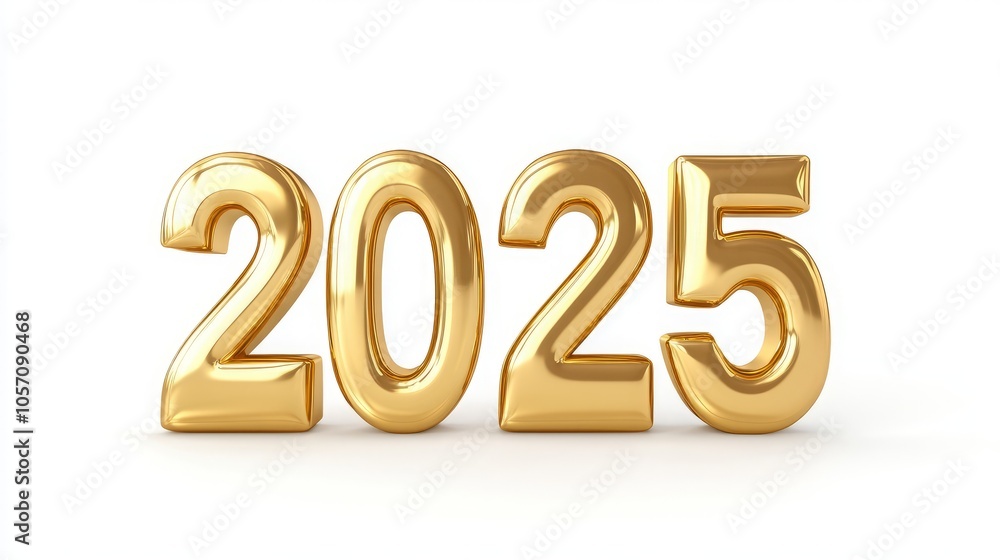 Golden numbers representing the year 2025 on a white background. Golden numbers representing the year 2025 on a white background.