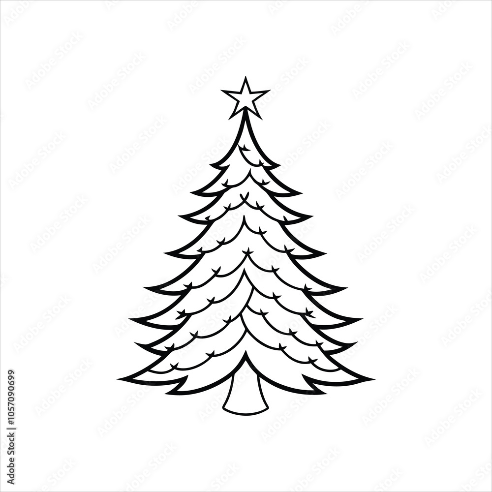 Obraz premium Christmas Tree vector illustration in black and white - Christmas tree lights Clipart Design 