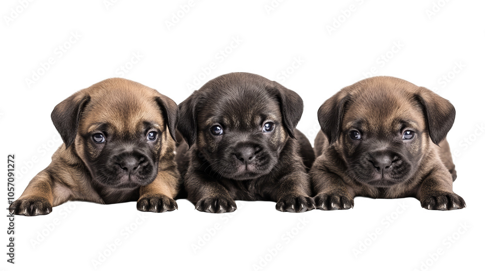 Obraz premium Three adorable puppies embrace comfort and warmth on a dark studio background, captivating portrait of canine companionship