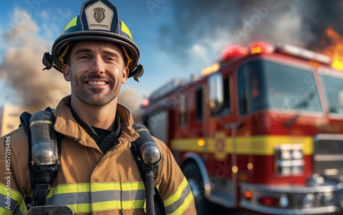 Portrait of a Firefighter in Action: A Symbol of Courage and Dedication photo