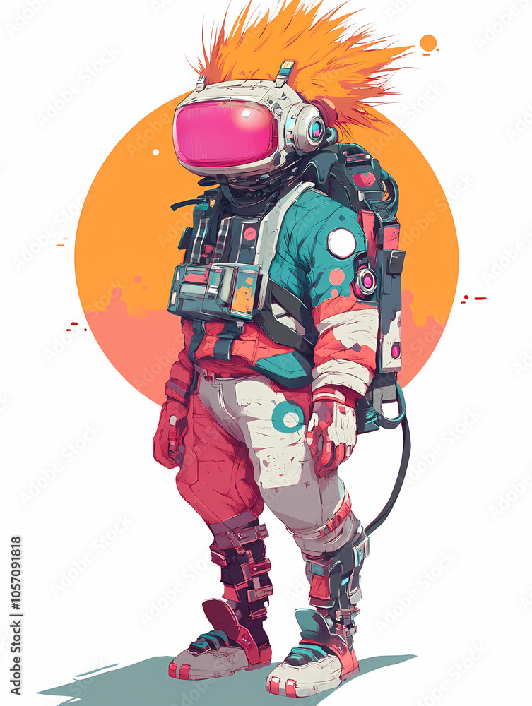 Obraz premium Fantasy Yokai Chibi Character: Solarpunk Meets Synthwave Anime Art
