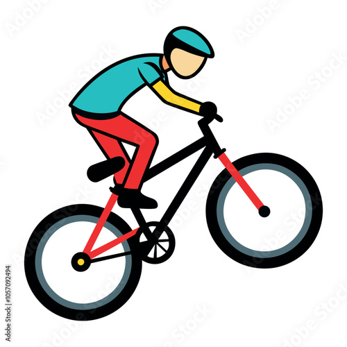 BMX Bicycle Sport Vector Illustration featuring a Man Performing Extreme Stunts, such as Jumping or Standing, in a Flat Style white Background