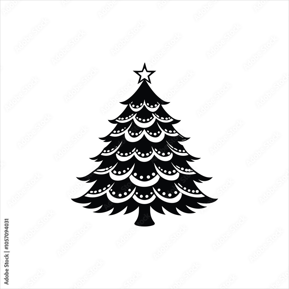 Obraz premium christmas tree lights illustration vector, Christmas Tree Silhouette Clipart Design