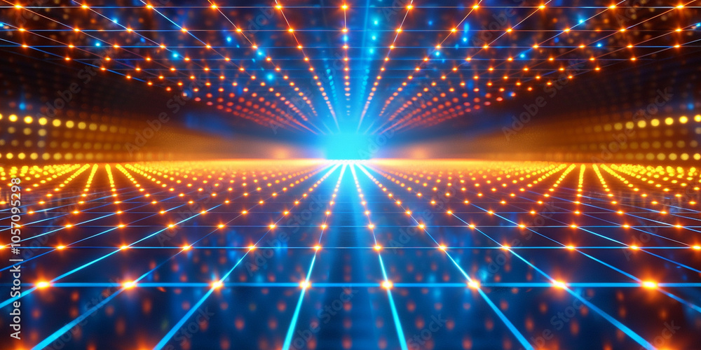 Fototapeta premium Abstract background with perspective digital futuristic design retro s style grid neon surface 