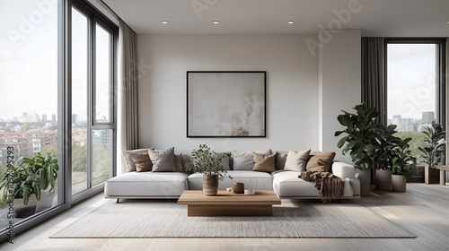 Contemporary Living Room With City View And Cozy Seating Arrangement