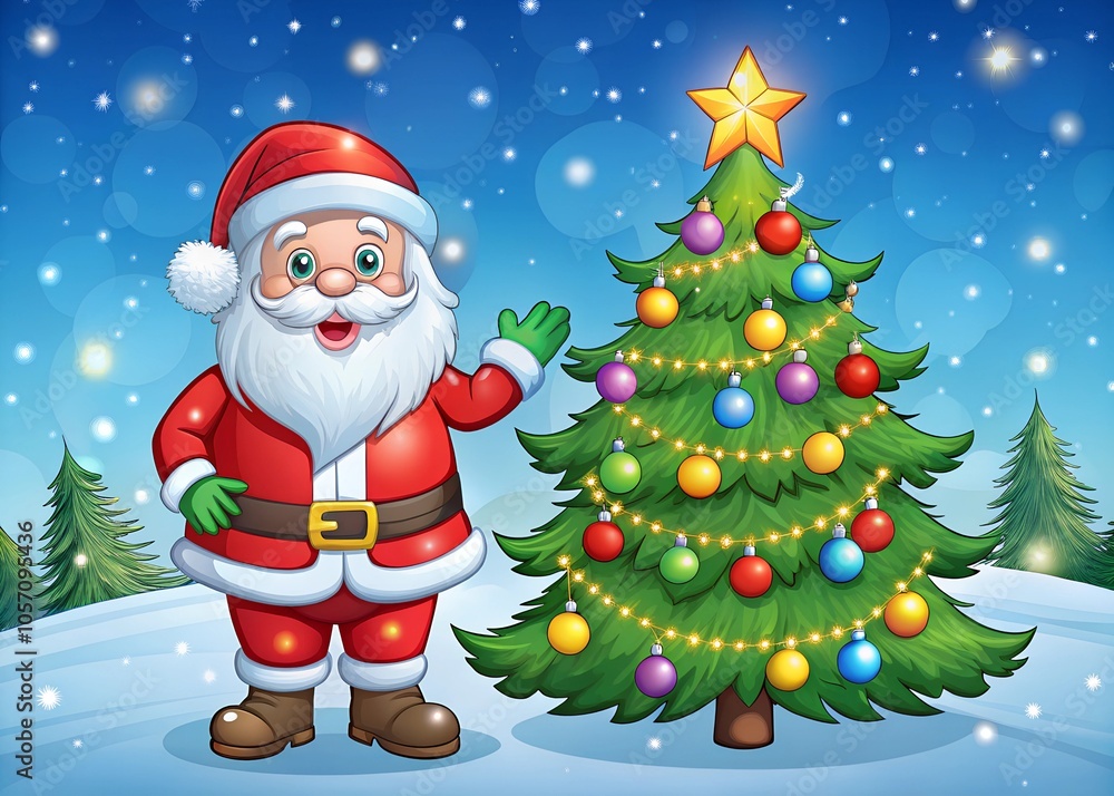 Cartoon santa claus and christmas tree Cartoon santa claus and christmas tree