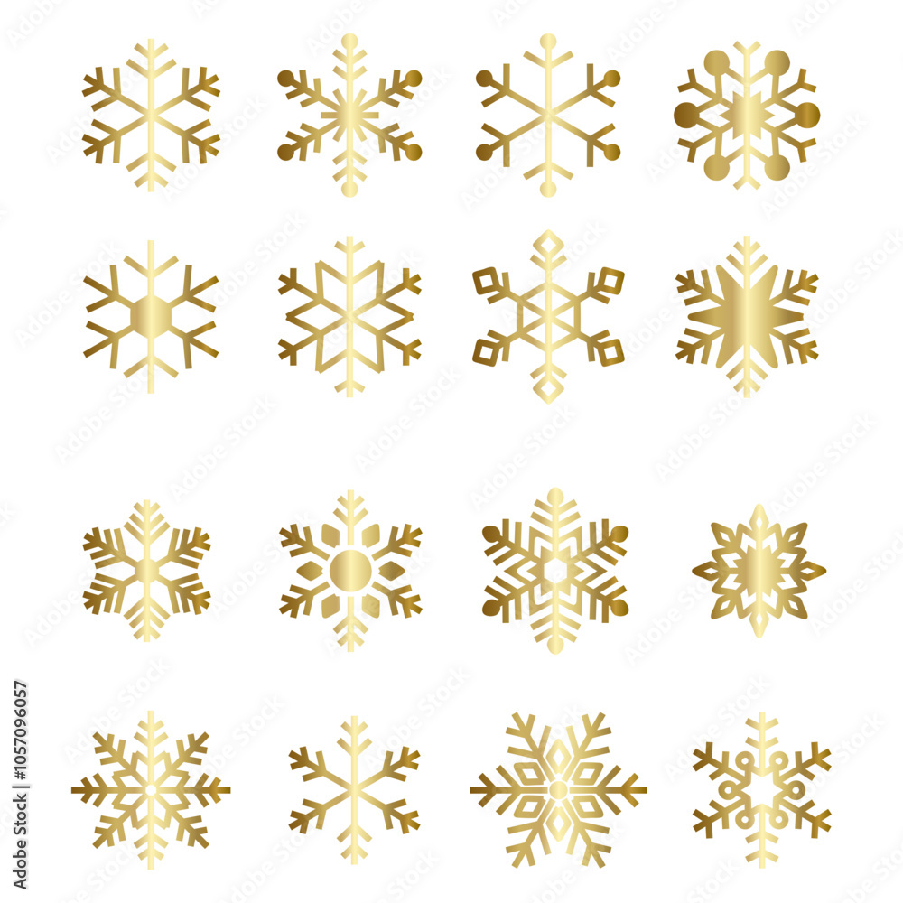 set of snowflakes, set of golden snowflakes set of snowflakes, set of golden snowflakes