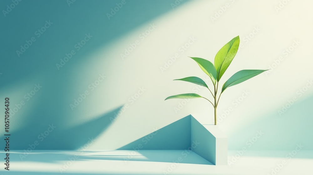 A minimalistic design showcasing a plant emerging from a strategy diagram symbolizing sustainable business objectives with ample room for text A minimalistic design showcasing a plant emerging from a strategy diagram symbolizing sustainable business objectives with ample room for text
