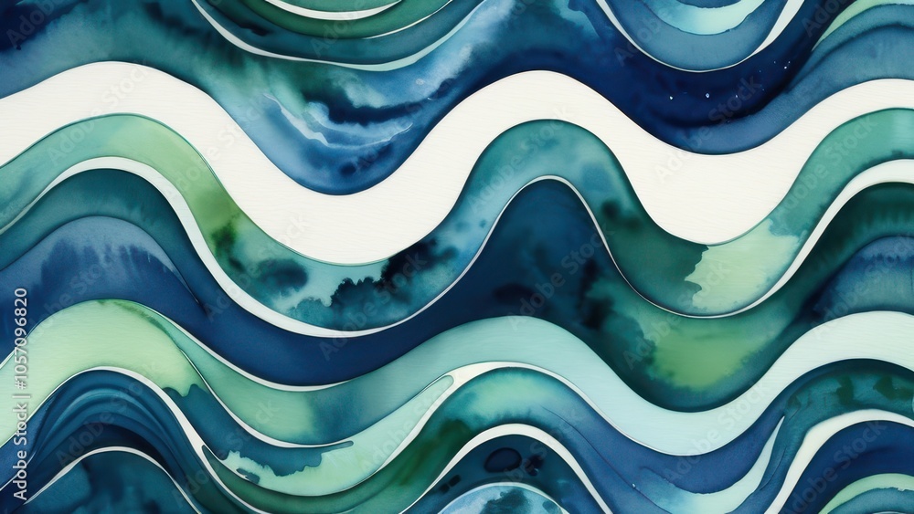 Abstract watercolor waves in shades of blue and green, creating a serene and calming oceanic effect, perfect for backgrounds or artistic projects Abstract watercolor waves in shades of blue and green, creating a serene and calming oceanic effect, perfect for backgrounds or artistic projects