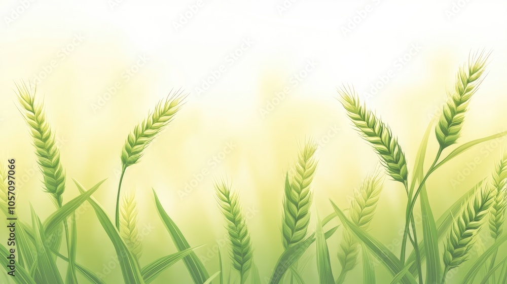 Abstract green wheat field backdrop illustrating agricultural themes complemented by a soft yellow blurred background depicting nature Abstract green wheat field backdrop illustrating agricultural themes complemented by a soft yellow blurred background depicting nature