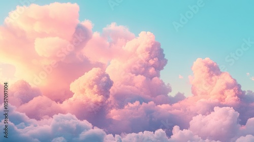 A dreamy sky filled with expansive clouds in shades of pink and blue at twilight