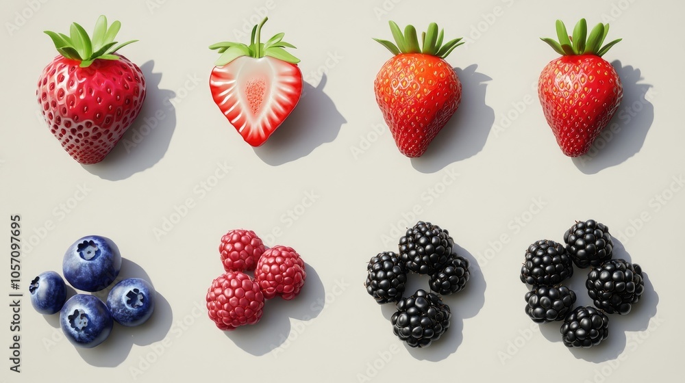 A collection of various berries featuring strawberries blueberries and blackberries A collection of various berries featuring strawberries blueberries and blackberries