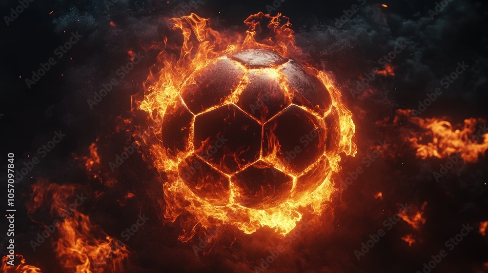 Soccer ball in a fiery flame on a black background Soccer ball in a fiery flame on a black background