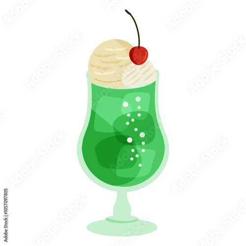 カフェ・レトロ喫茶　クリームソーダ（緑）の単品イラスト