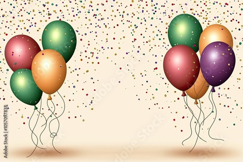 Colorful balloons with confetti on a festive background, perfect for celebrations. photo