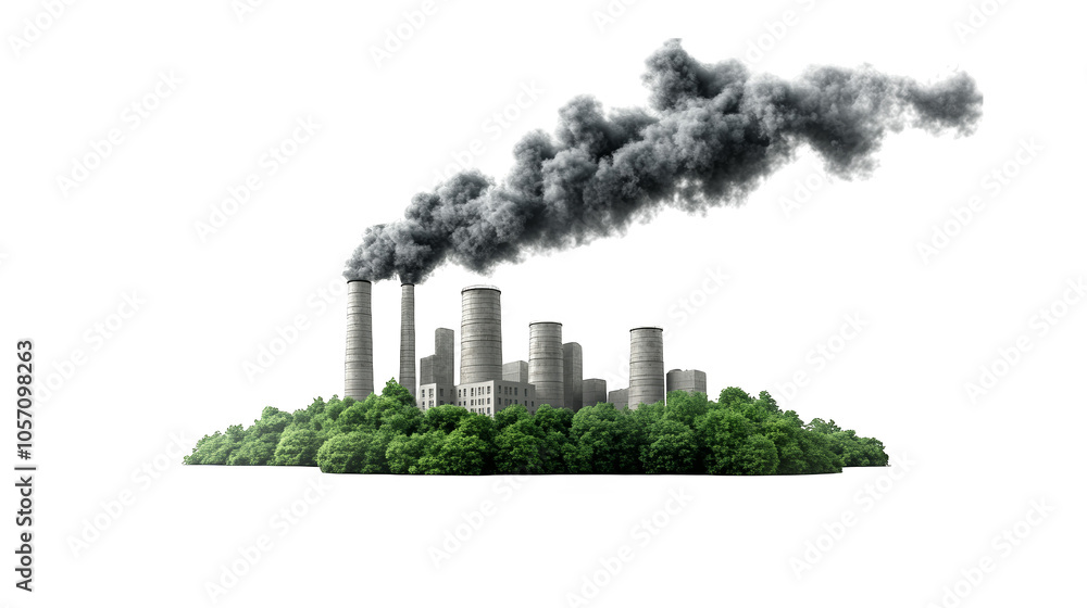 Factory emissions, smoke and air pollution impact on environment climate industrial scene Factory emissions, smoke and air pollution impact on environment climate industrial scene