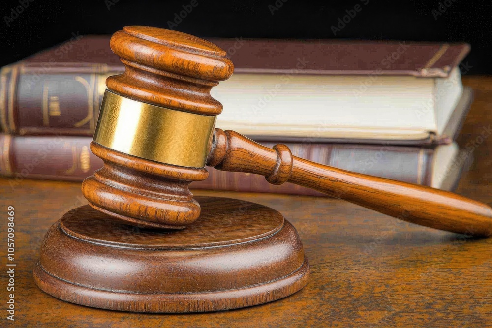 Judge's gavel and law books on a desk, symbolizing justice and legal proceedings. Judge's gavel and law books on a desk, symbolizing justice and legal proceedings.