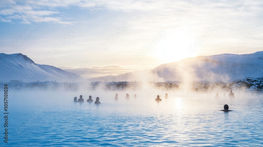 Naklejka premium People Relaxing in a Geothermal Hot Spring
