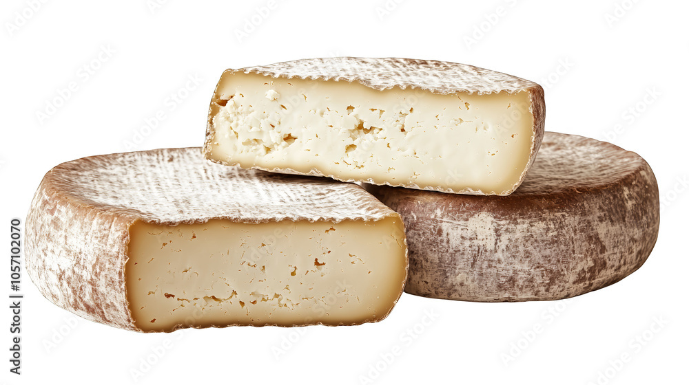 Stacked cheese trio, creamy dairy delight for snack, recipe, or charcuterie board indulgence Stacked cheese trio, creamy dairy delight for snack, recipe, or charcuterie board indulgence