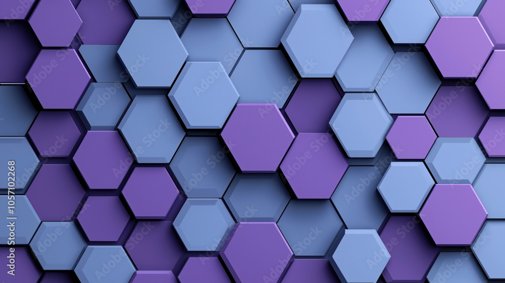 Abstract geometric pattern of interlocking purple and blue hexagonal shapes creating a 3D effect Abstract geometric pattern of interlocking purple and blue hexagonal shapes creating a 3D effect