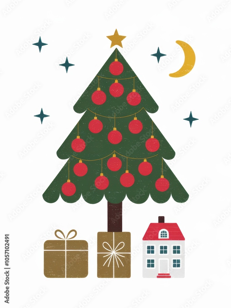 A christmas tree with presents and a house - Concepts A christmas tree with presents and a house - Concepts