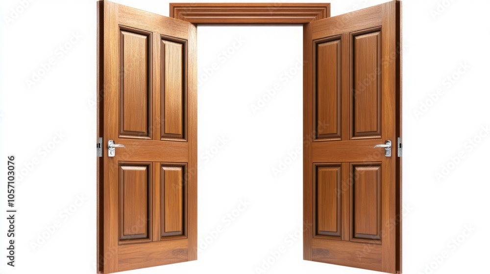 Two open wooden doors inviting exploration and opportunity. Two open wooden doors inviting exploration and opportunity.