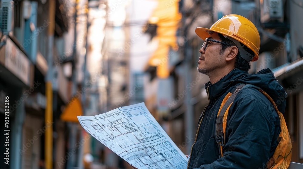 architect hold blueprint while watching under construction building. architect hold blueprint while watching under construction building.