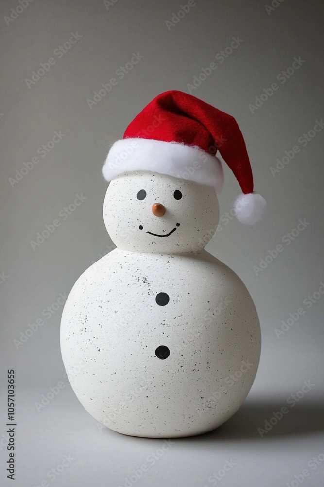 A snowman with a red hat and a white hat with a black nose and black eyes A snowman with a red hat and a white hat with a black nose and black eyes