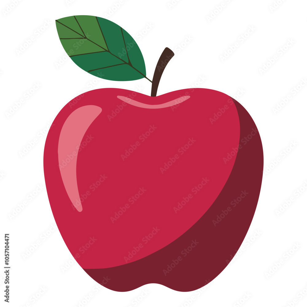Fototapeta premium Apple with dark shad, Apple vector illustration in red color apple with stalk and green leaves red apple.eps. This is healthy eating, freshness, dieting, lifestyles, growth, flat design for humans. 