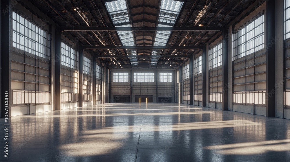 Storage racks fill a spacious industrial warehouse, featuring sleek designs and bathed in abundant natural light for an airy feel. Storage racks fill a spacious industrial warehouse, featuring sleek designs and bathed in abundant natural light for an airy feel.