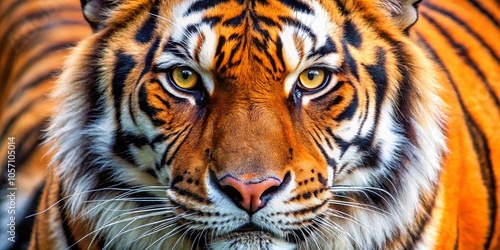 Intense Tiger Face Close-up - Majestic Animal Portraits in Vibrant Colors for Wildlife Photography